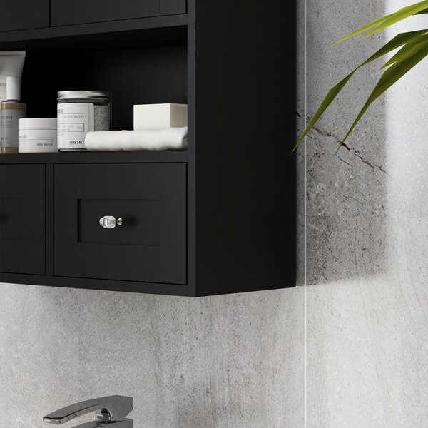 Kleankin Armadio da Bagno da Parete con 2 Ante e 2 Cassetti 50,8x17,8x66 cm Nero | Aosom Italy
