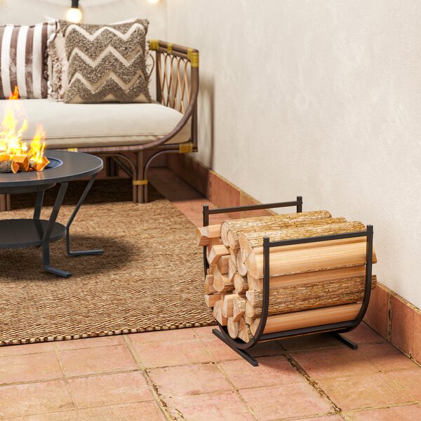 Outsunny Portalegna da camino curvo, robusto, per interno ed esterno, struttura in metallo, 43 x 33 x 38 cm, Nero | Aosom Italy
