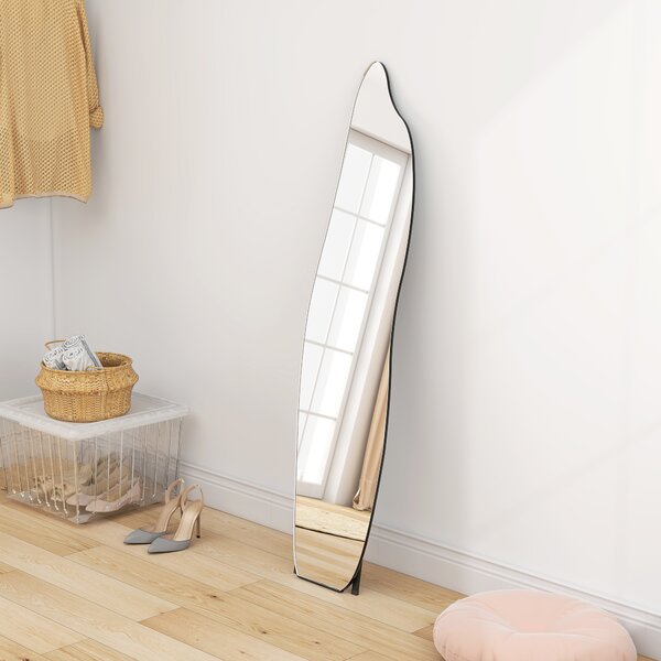 HOMCOM Specchio da Terra a Figura Intera senza Cornice con Forma Irregolare e Supporto 40x4x160 cm Nero e Argento | Aosom Italy