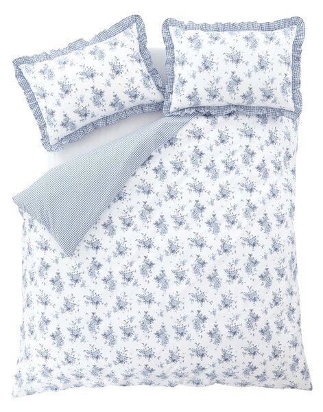 Biancheria da letto bianca/blu per letto matrimoniale 200x200 cm Lucie Floral Frill – Catherine Lansfield
