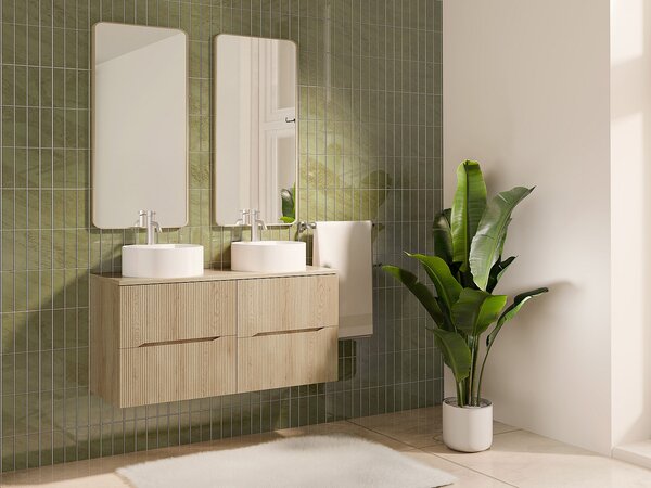 Mobile sotto lavabo sospeso scanalato con ripiano Naturale chiaro 120 cm - ORISO