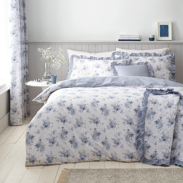 Biancheria da letto bianca/blu per letto matrimoniale 200x200 cm Lucie Floral Frill – Catherine Lansfield