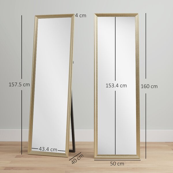 HOMCOM Specchio a figura intera, posizionamento flessibile, 160 x 50 cm, Oro | Aosom Italy