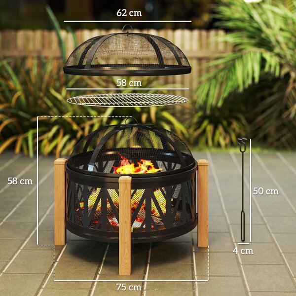 Outsunny Braciere 2-in-1 Ø75 x 58 cm con Protezione anti-scintille, Nero | Aosom Italy