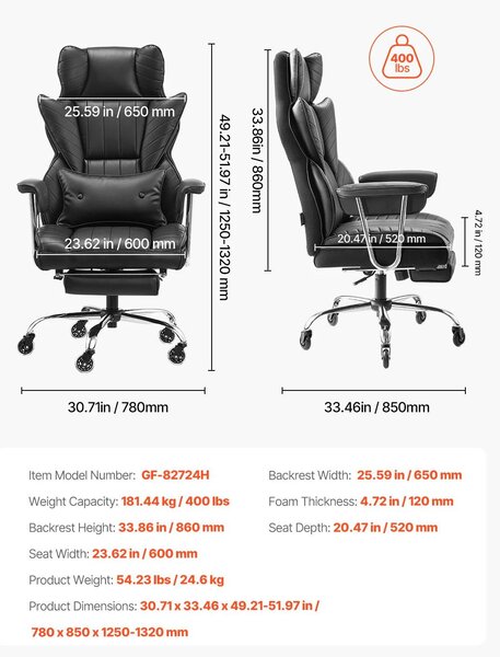 Sedia da ufficio - Sedia ergonomica - Sedia girevole - Sedia regolabile, schienale fino a 135°