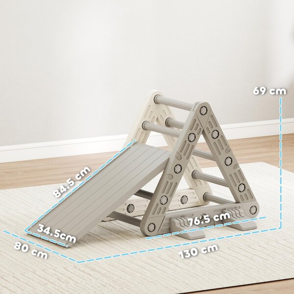 AIYAPLAY Struttura per Arrampicata per Bambini di 18-48 Mesi con Scivolo e Rampa 130x80x69 cm Grigio e Bianco | Aosom Italy