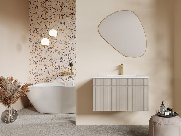 Mobile sotto lavabo sospeso scanalato beige 80 cm - SATARA