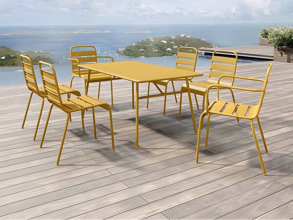 Sala da pranzo da giardino 1 tavolo L.160 2 sedie braccioli 4 sedie impil. Metallo Giallo senape - MIRMANDE di MYLIA
