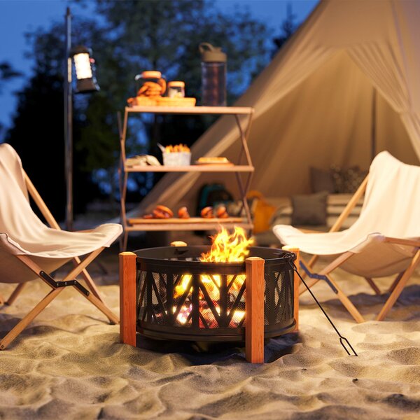 Outsunny Braciere 2-in-1 Ø75 x 58 cm con Protezione anti-scintille, Nero | Aosom Italy
