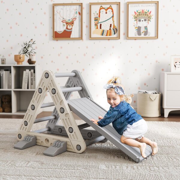 AIYAPLAY Struttura per Arrampicata per Bambini di 18-48 Mesi con Scivolo e Rampa 130x80x69 cm Grigio e Bianco | Aosom Italy