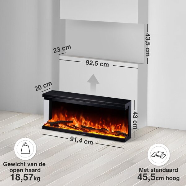 Stufa elettrica da parete - 36 pollici - 1800 Watt - Metallo nero - Riscaldamento d'ambiente per interni
