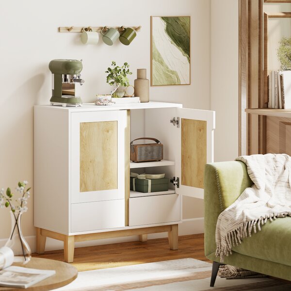 HOMCOM Credenza con 2 porte, 2 cassetti e ripiano regolabile, 80 x 40 x 86 cm, Bianco e rovere | Aosom Italy