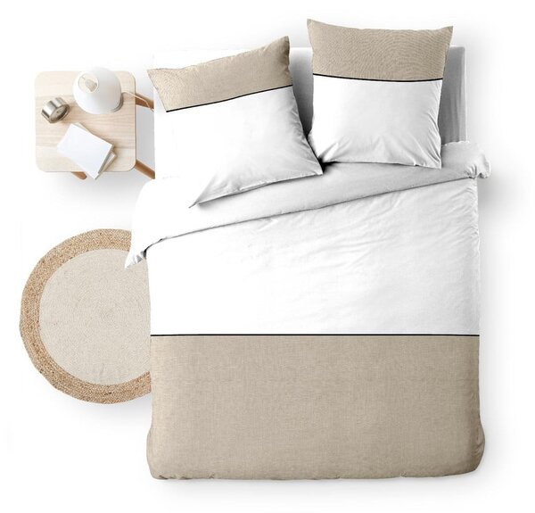 Set copripiumino e federa bianco/beige in cotone per letto matrimoniale ed esteso 240x220 cm Gabrielle – douceur d'intérieur