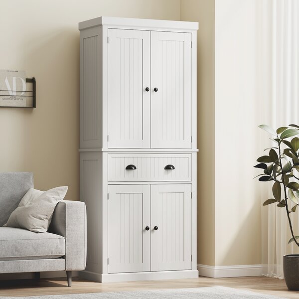 HOMCOM Credenza da cucina alta, con ripiani regolabili, 4 porte, grande cassetto, 76,2 x 40,2 x 183 cm Bianco | Aosom Italy
