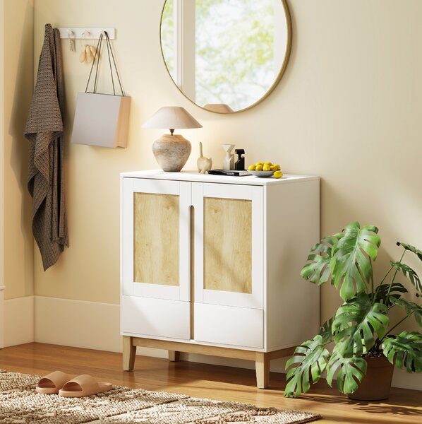 HOMCOM Credenza con 2 porte, 2 cassetti e ripiano regolabile, 80 x 40 x 86 cm, Bianco e rovere | Aosom Italy