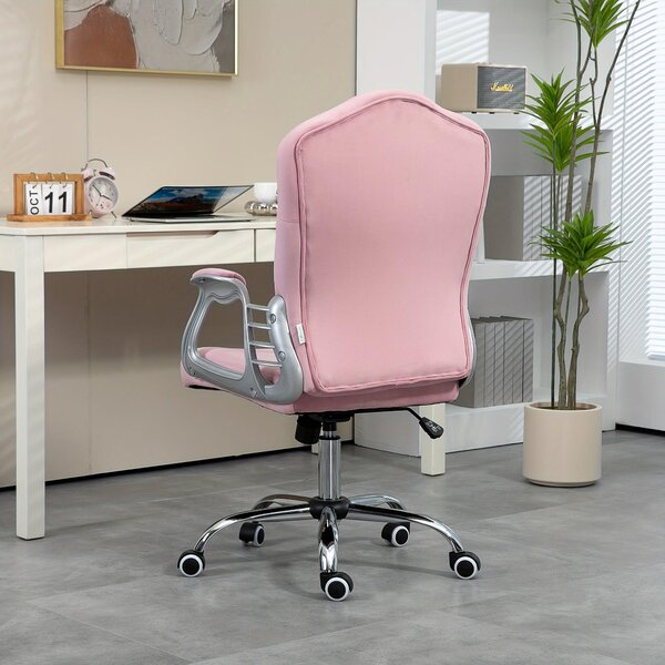Sedia da ufficio ergonomica per adulti, color rosa, con struttura in legno e funzione oscillante