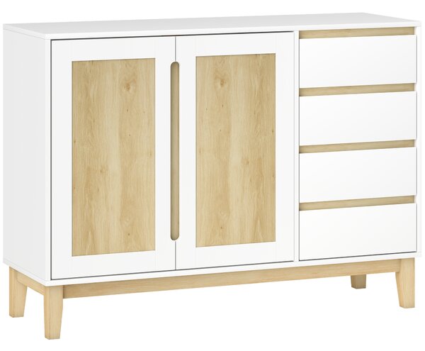 HOMCOM Credenza con 2 porte e 4 cassetti, con scaffale regolabile, 120 x 40 x 86 cm, Bianco e rovere | Aosom Italy