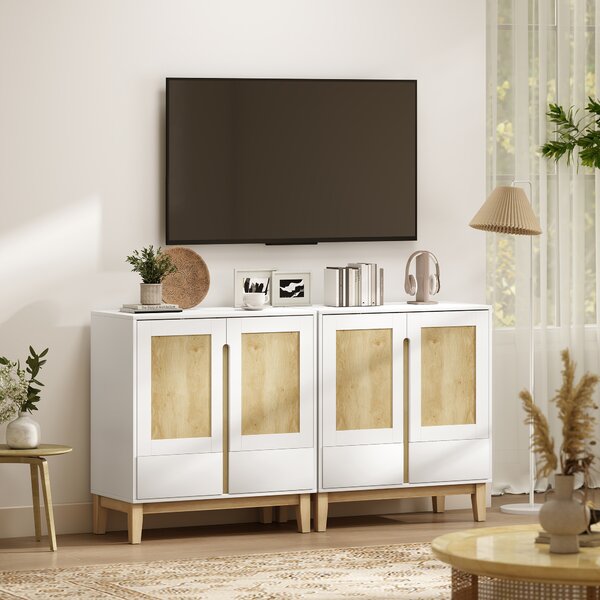 HOMCOM Credenza con 2 porte e 4 cassetti, con scaffale regolabile, 120 x 40 x 86 cm, Bianco e rovere | Aosom Italy