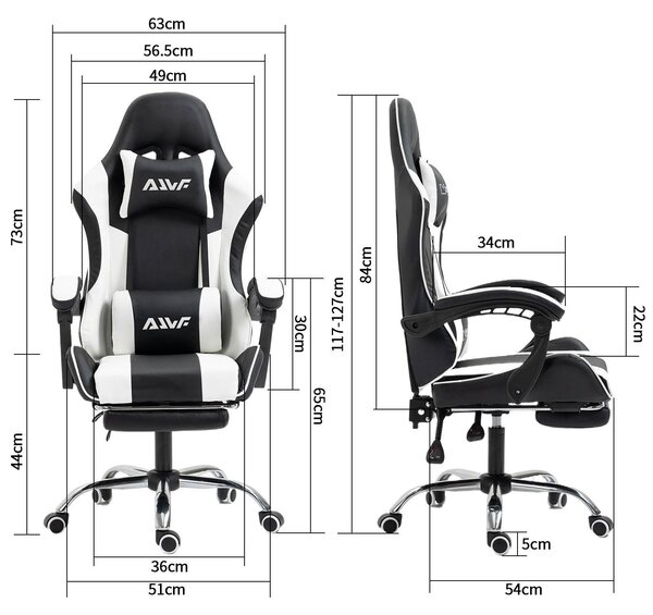 Sedia da gaming ergonomica - Sedia da ufficio con schienale e poggiapiedi regolabili - Nero e bianco