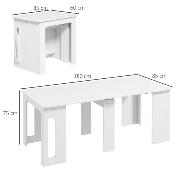 HOMCOM Tavolo da pranzo pieghevole e allungabile, in truciolato, 60-180 x 85 x 75 cm, Bianco | Aosom Italy