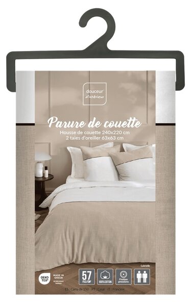 Set copripiumino e federa bianco/beige in cotone per letto matrimoniale ed esteso 240x220 cm Gabrielle – douceur d'intérieur