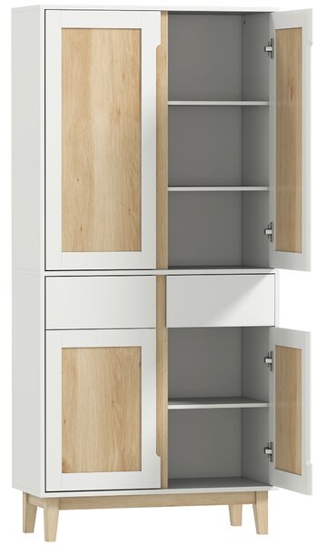 HOMCOM Credenza da cucina alta con 4 ante, 2 cassetti e mensole regolabili, 80x35x170cm, Bianco e quercia | Aosom Italy