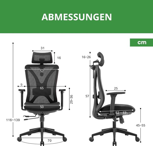 Sedia ergonomica da ufficio per adulti - Sedia da ufficio - Sedia da lavoro - Sedia da scrivania nera