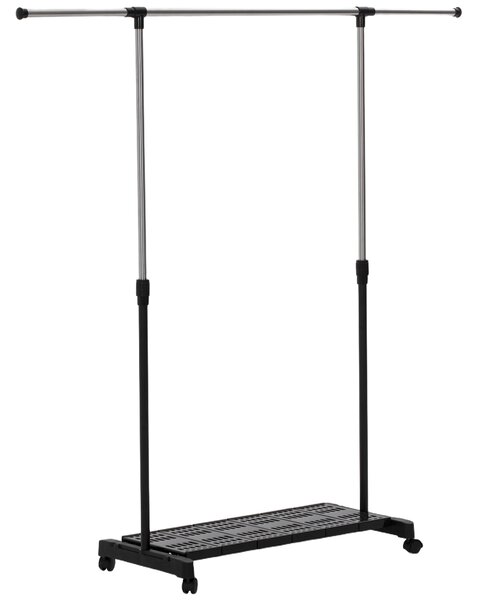 HOMCOM Stender Appendiabiti Estensibile con Ruote, Asta in Acciaio Inox e Ripiano per Scarpe 159x42x168 cm Nero e Argento | Aosom Italy