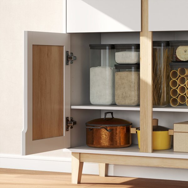 HOMCOM Credenza da cucina alta con 4 ante, 2 cassetti e mensole regolabili, 80x35x170cm, Bianco e quercia | Aosom Italy