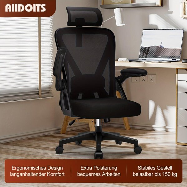 Sedia da ufficio ergonomica con schienale in rete e braccioli pieghevoli