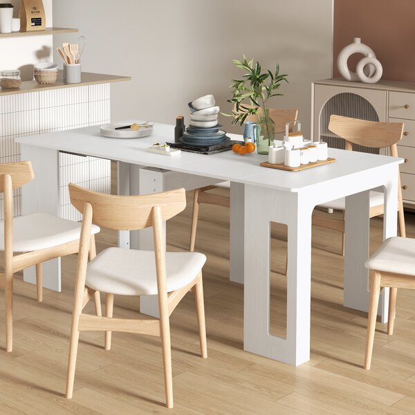 HOMCOM Tavolo da pranzo pieghevole e allungabile, in truciolato, 60-180 x 85 x 75 cm, Bianco | Aosom Italy