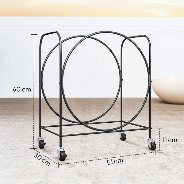 Outsunny Portalegna Metallico per Camino con Ruote, per Interno ed Esterno 51x30x60 cm Nero | Aosom Italy