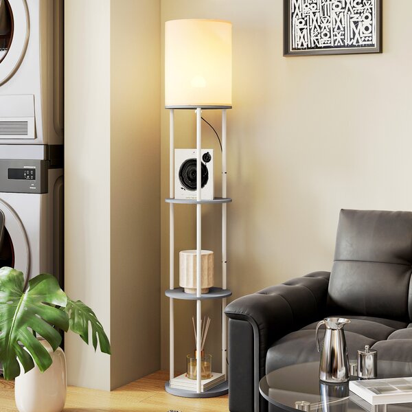HOMCOM Lampada da Terra con Ripiani e Telecomando – 3 Temperature Colore, Grigio | Aosom Italy