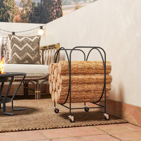 Outsunny Portalegna Metallico per Camino con Ruote, per Interno ed Esterno 51x30x60 cm Nero | Aosom Italy
