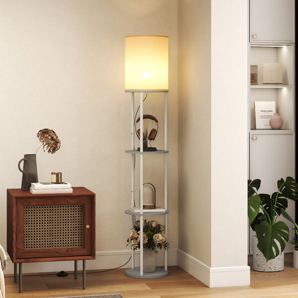 HOMCOM Lampada da Terra con Ripiani e Telecomando – 3 Temperature Colore, Grigio | Aosom Italy