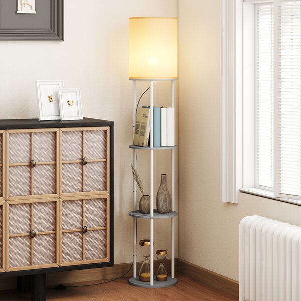 HOMCOM Lampada da Terra con Ripiani e Telecomando – 3 Temperature Colore, Grigio | Aosom Italy