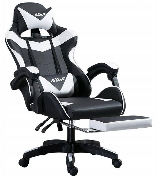 Sedia da gaming ergonomica con poggiapiedi e supporto lombare - Nero e bianco