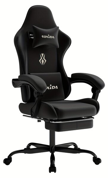 Sedia ergonomica da gaming - Sedia da ufficio - Sedia da gioco - Seduta nera - Sedia da corsa