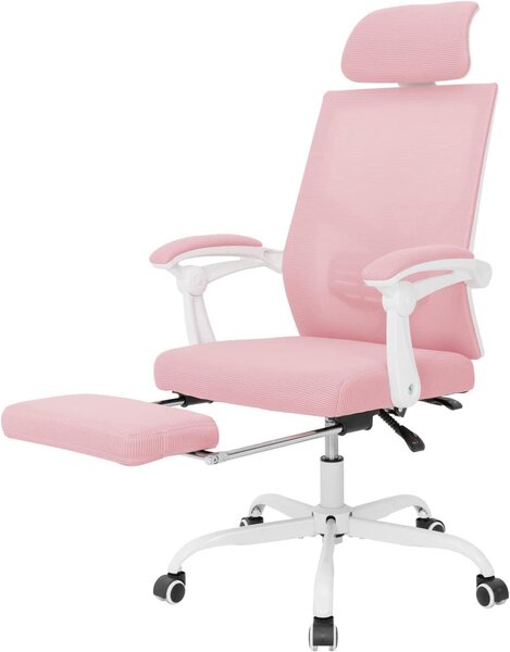 Sedia ergonomica da ufficio - Sgabello da ufficio - Sedia da lavoro - Sedia da ufficio con poggiapiedi - Sedia girevole rosa