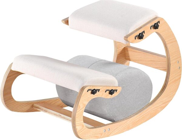 Sedia ergonomica per le gambe, sedia a dondolo in legno regolabile, migliora la postura con un sedile inclinato, ideale per la casa o l'ufficio (bianco frassino)