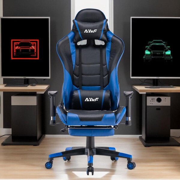Sedia da gaming - Rivestita in ecopelle - Altezza regolabile - Poggiapiedi estraibile - Schienale alto - Ergonomica