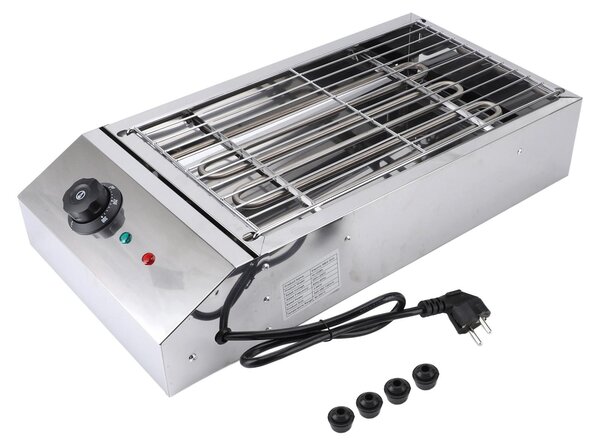 Griglia elettrica in acciaio inossidabile, 2800 W, senza fumo, regolazione della temperatura da 50 a 300 °C, griglia rimovibile per uso interno ed esterno