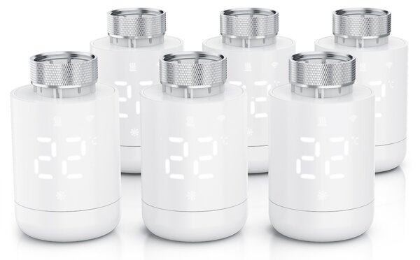 Set di 6 termostati per radiatori WLAN, con controllo tramite app, programmazione settimanale, display LED, manopola rotativa, rilevamento finestra aperta, protezione antigelo, termostati per riscaldamento, 6 pezzi, colore bianco