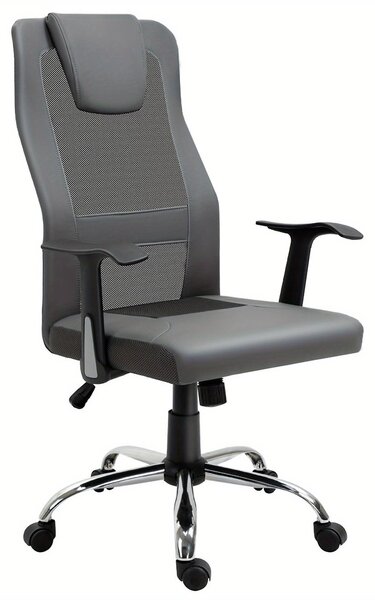 Sedia da ufficio ergonomica – Sedia girevole grigia con mobilità a 360° e struttura in legno