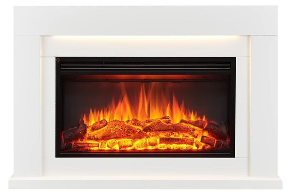 Stufa elettrica a camino, autoportante - Potenza riscaldante: 2000 W - Dimensioni: 21,8 x 118 x 79,5 cm - Finitura: legno verniciato grigio cemento