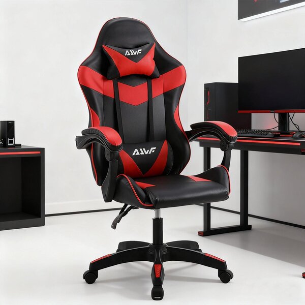 Sedia da ufficio – Sedia da gaming ergonomica con schienale alto e supporto lombare – Rossa