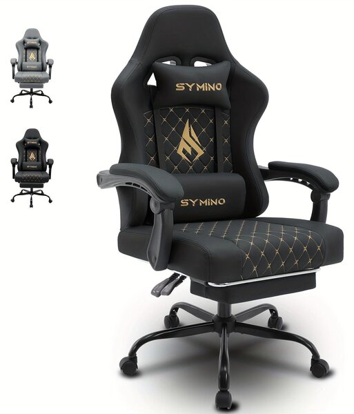 Sedia da gaming – Sedia da gioco ergonomica con poggiapiedi e supporto lombare – Nera