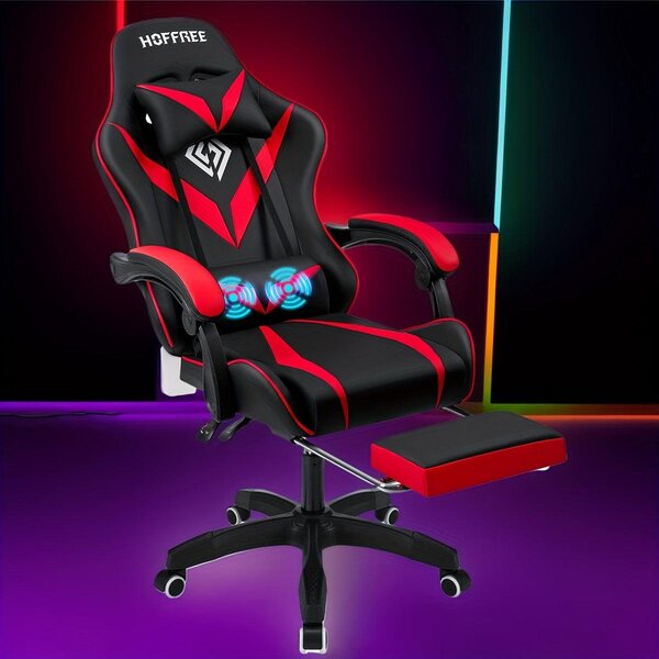 Sedia da gaming - Sedia per videogiochi - Sedia da ufficio - Sedia per computer - Funzione massaggio - Poggiapiedi regolabili