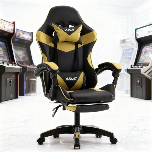 Sedia da gaming – Sedia da gaming ergonomica con supporto lombare e poggiapiedi, rivestita in ecopelle, colore nero