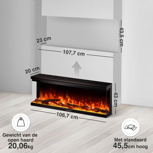 Camino elettrico da 42 pollici - 1800 Watt - Nero - Effetto fiamma 3D - Camino decorativo per interni